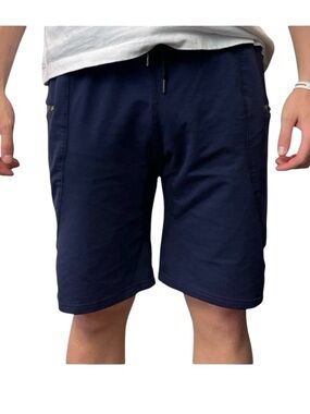 Navy Drawstring Zipper Pockets 9" Inseam Athletic Gym Workout Shorts (S/M)